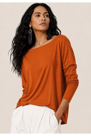 Blusa Morcego Ampla Manga 3/4 Laranja