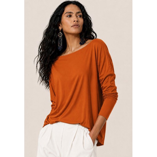 Blusa Morcego Ampla Manga 3/4 Laranja