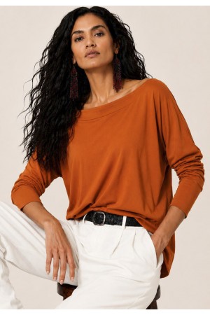 Blusa Morcego Ampla Manga 3/4 Laranja