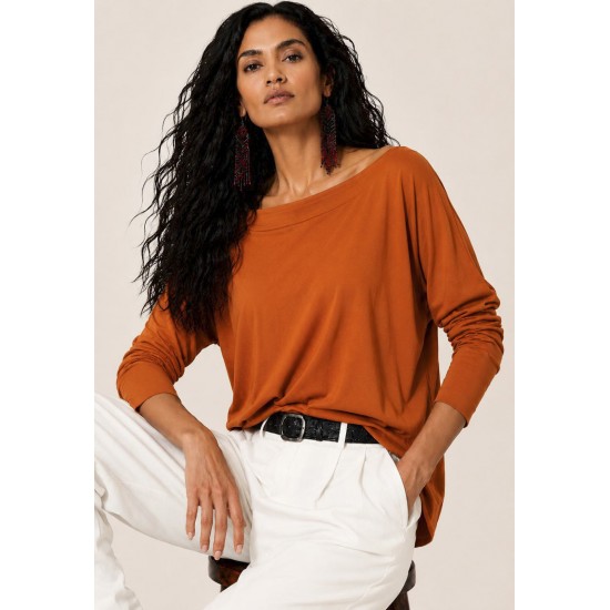 Blusa Morcego Ampla Manga 3/4 Laranja