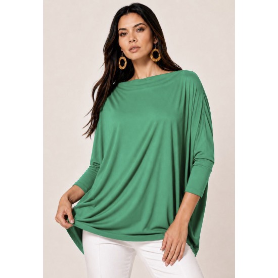 Blusa Ampla Malha Morcego Manga Longa Verde