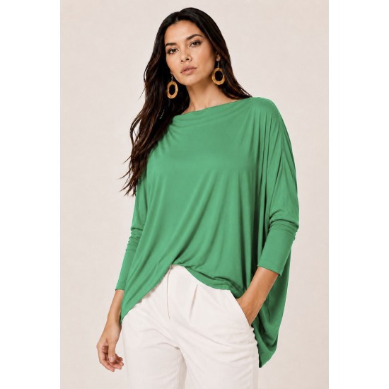 Blusa Ampla Malha Morcego Manga Longa Verde