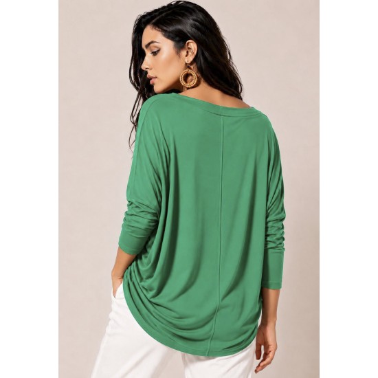 Blusa Ampla Malha Morcego Manga Longa Verde