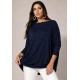 Blusa Ampla Malha Morcego Manga Longa Azul Marinho