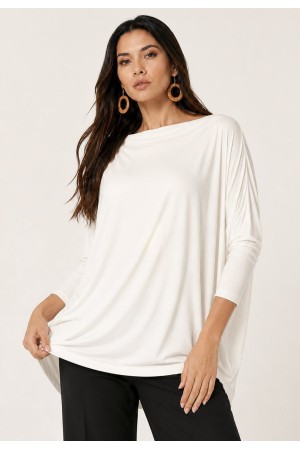 Blusa Ampla Malha Morcego Manga Longa Off Whithe
