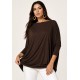 Blusa Ampla Malha Morcego Manga Longa Marrom