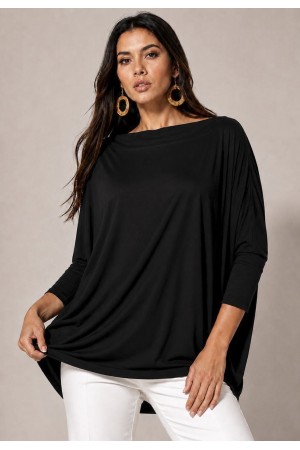 Blusa Ampla Malha Morcego Manga Longa Preta