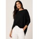 Blusa Ampla Malha Morcego Manga Longa Preta