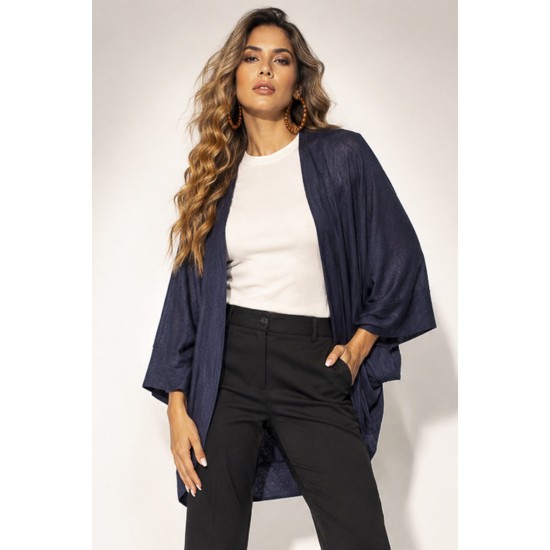 Kimono Malha Manga Ampla Azul Marinho