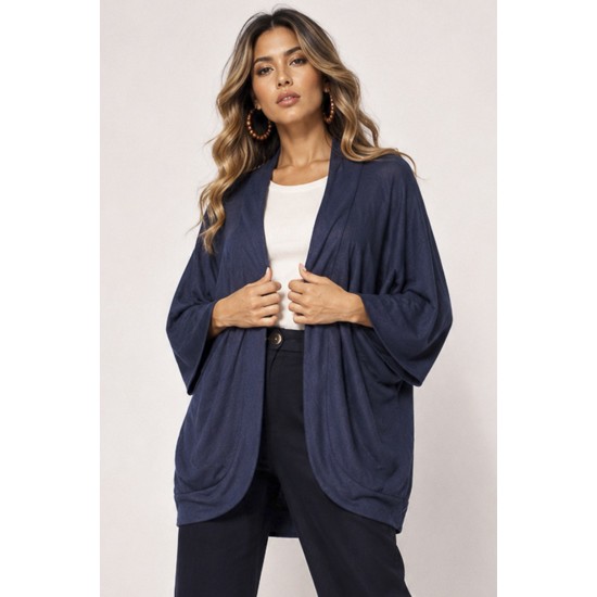 Kimono Malha Manga Ampla Azul Marinho
