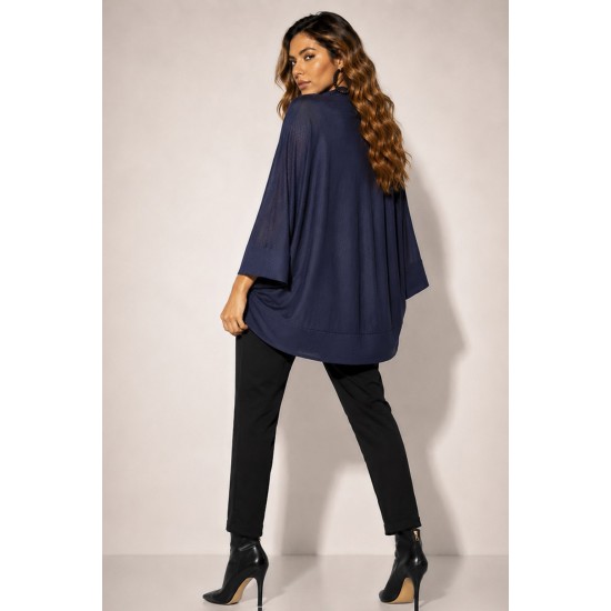 Kimono Malha Manga Ampla Azul Marinho
