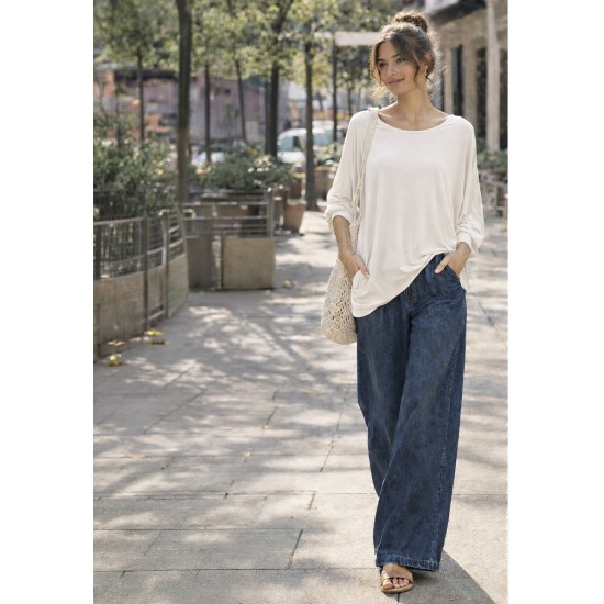 Blusão Básico Malha Gola Canoa Manga Longa Off White
