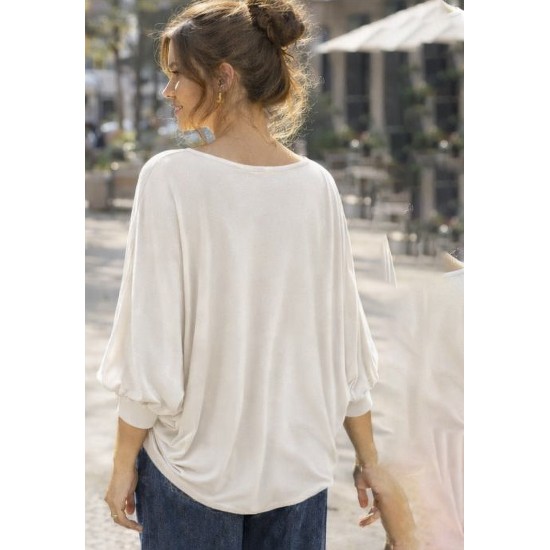 Blusão Básico Malha Gola Canoa Manga Longa Off White