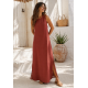 Vestido Longo Linho com Viscose com Bolso Terracota