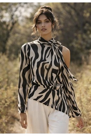 Blusa Gola Laço Elegance Branco e Preta