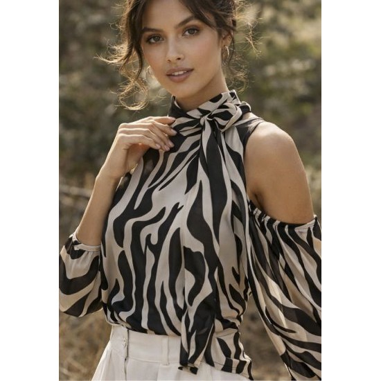 Blusa Gola Laço Elegance Branco e Preta