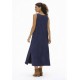 Vestido Longo Linho com Viscose com Bolso Azul Marinho