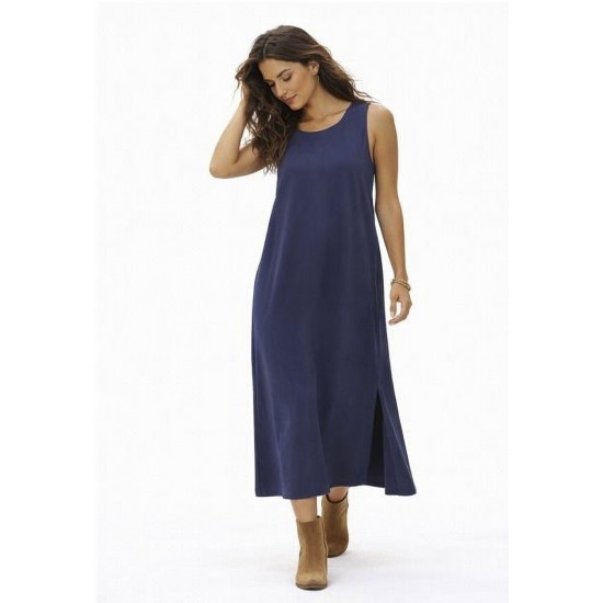 Vestido Longo Linho com Viscose com Bolso Azul Marinho
