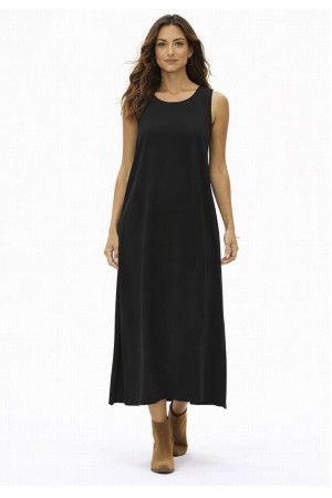 Vestido Longo Linho com Viscose com Bolso Preto