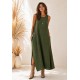 Vestido Longo Linho com Viscose com Bolso Verde