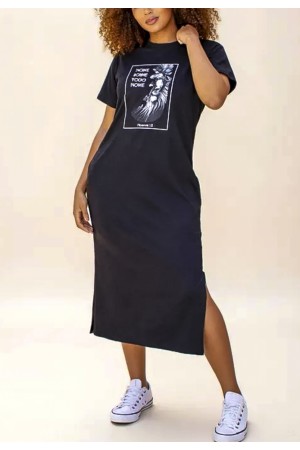 Vestido Midi Algodão Manga Curta Moda Evangélica Preto