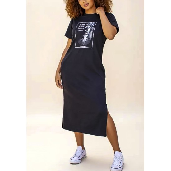 Vestido Midi Algodão Manga Curta Moda Evangélica Preto