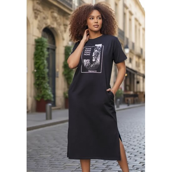 Vestido Midi Algodão Manga Curta Moda Evangélica Preto