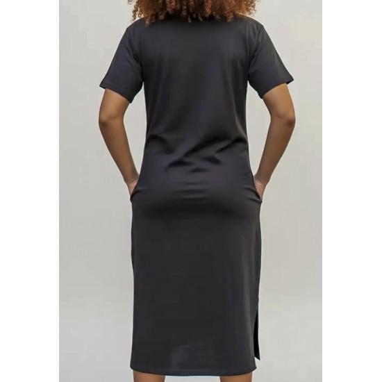 Vestido Midi Algodão Manga Curta Moda Evangélica Preto