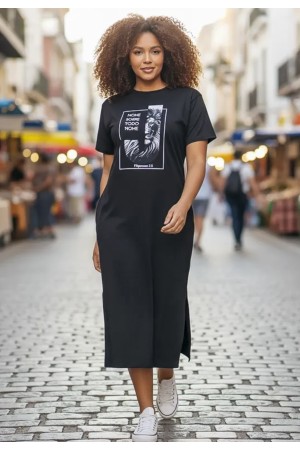 Vestido Midi Algodão Manga Curta Moda Evangélica Preto