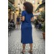 Vestido Midi Algodão Manga Curta Moda Evangélica Azul Marinho