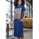 Vestido Midi Algodão Manga Curta Moda Evangélica Azul Marinho