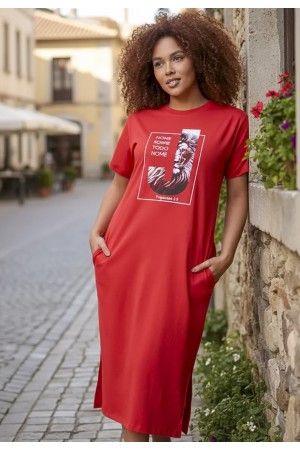 Vestido Midi Algodão Manga Curta Moda Evangélica Vermelho
