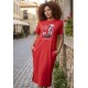 Vestido Midi Algodão Manga Curta Moda Evangélica Vermelho