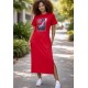 Vestido Midi Algodão Manga Curta Moda Evangélica Vermelho
