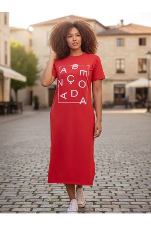 Vestido Midi Algodão Manga Curta Moda Evangélica Vermelho