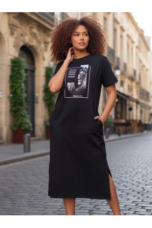 Vestido Midi Algodão Manga Curta Moda Evangélica Preto