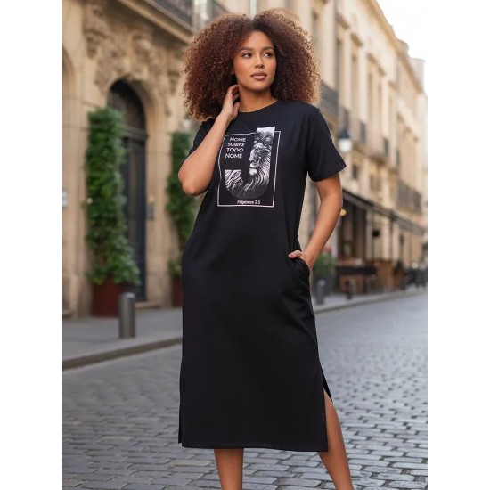 Vestido Midi Algodão Manga Curta Moda Evangélica Preto