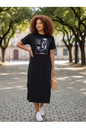 Vestido Midi Algodão Manga Curta Moda Evangélica Preto