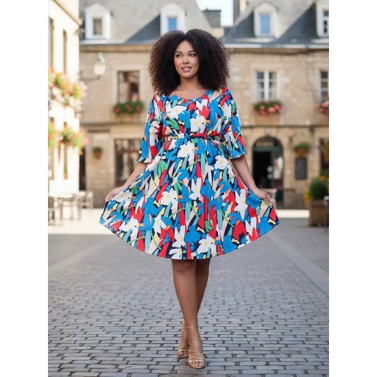 Vestido Curto Caaxixá Viscose com Cordão na Cintura Estampa Floresce