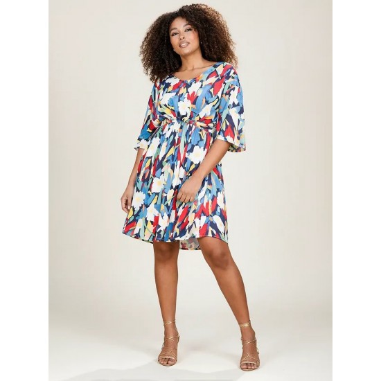 Vestido Curto Caaxixá Viscose com Cordão na Cintura Estampa Floresce
