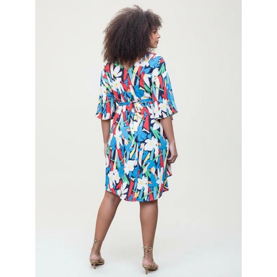 Vestido Curto Caaxixá Viscose com Cordão na Cintura Estampa Floresce