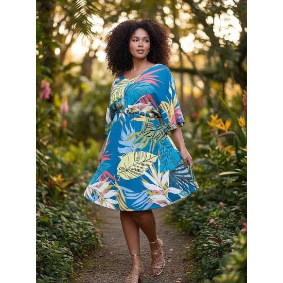 Vestido Curto Caaxixá Viscose com Cordão na Cintura Estampa Brisa Botânica