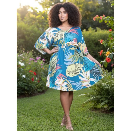 Vestido Curto Caaxixá Viscose com Cordão na Cintura Estampa Brisa Botânica