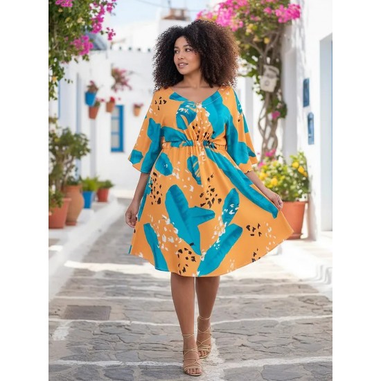 Vestido Curto Caaxixá Viscose com Cordão na Cintura Estampa Aurora Botânica