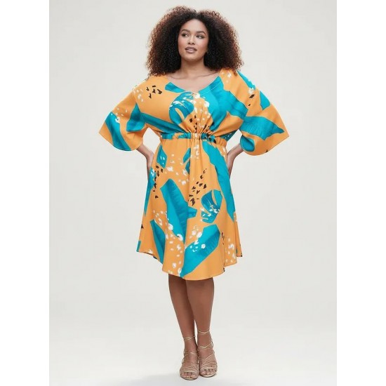 Vestido Curto Caaxixá Viscose com Cordão na Cintura Estampa Aurora Botânica