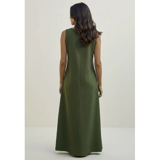 Vestido Longo Linho com Viscose com Bolso Verde