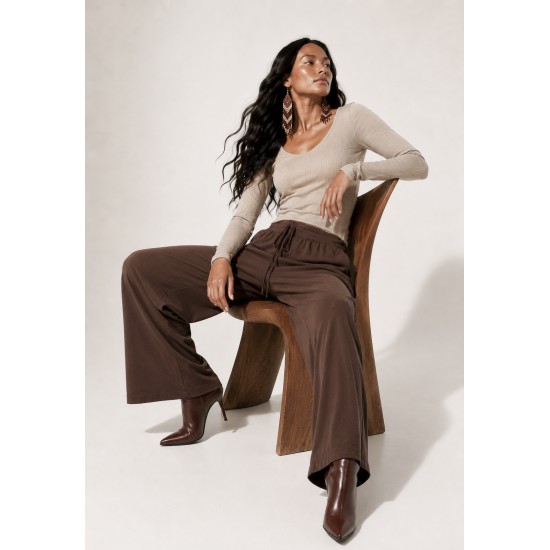 Calça Pantalona Inhambuxintã Malha Marrom