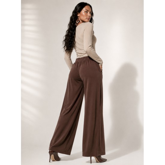 Calça Pantalona Inhambuxintã Malha Marrom