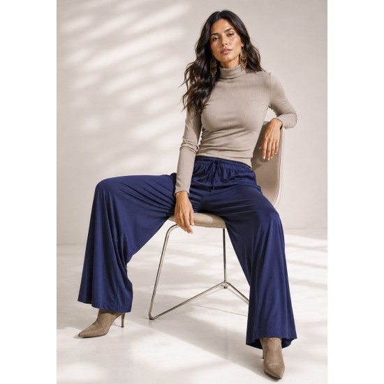 Calça Pantalona Inhambuxintã Malha Azul Marinho