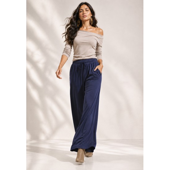 Calça Pantalona Inhambuxintã Malha Azul Marinho